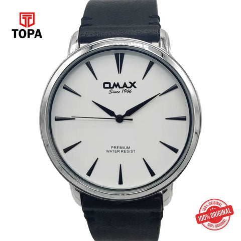 Topa Omax-SX7007-CHBLK-WHT-Leather-Band-Men-Watch - Product Image 1