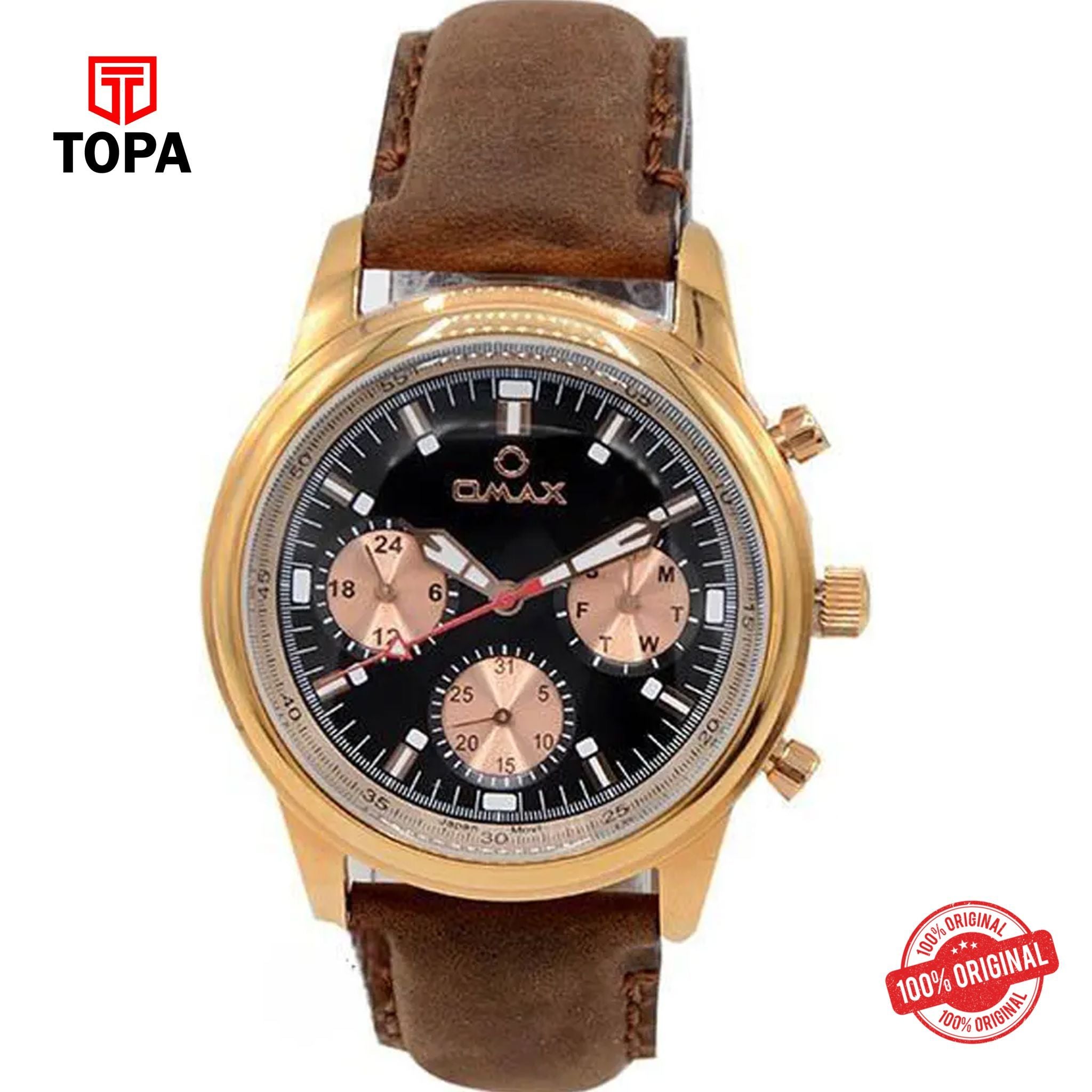 Topa Omax-VC02R25I-Leather-Band-Men-Watch - Product Image 1