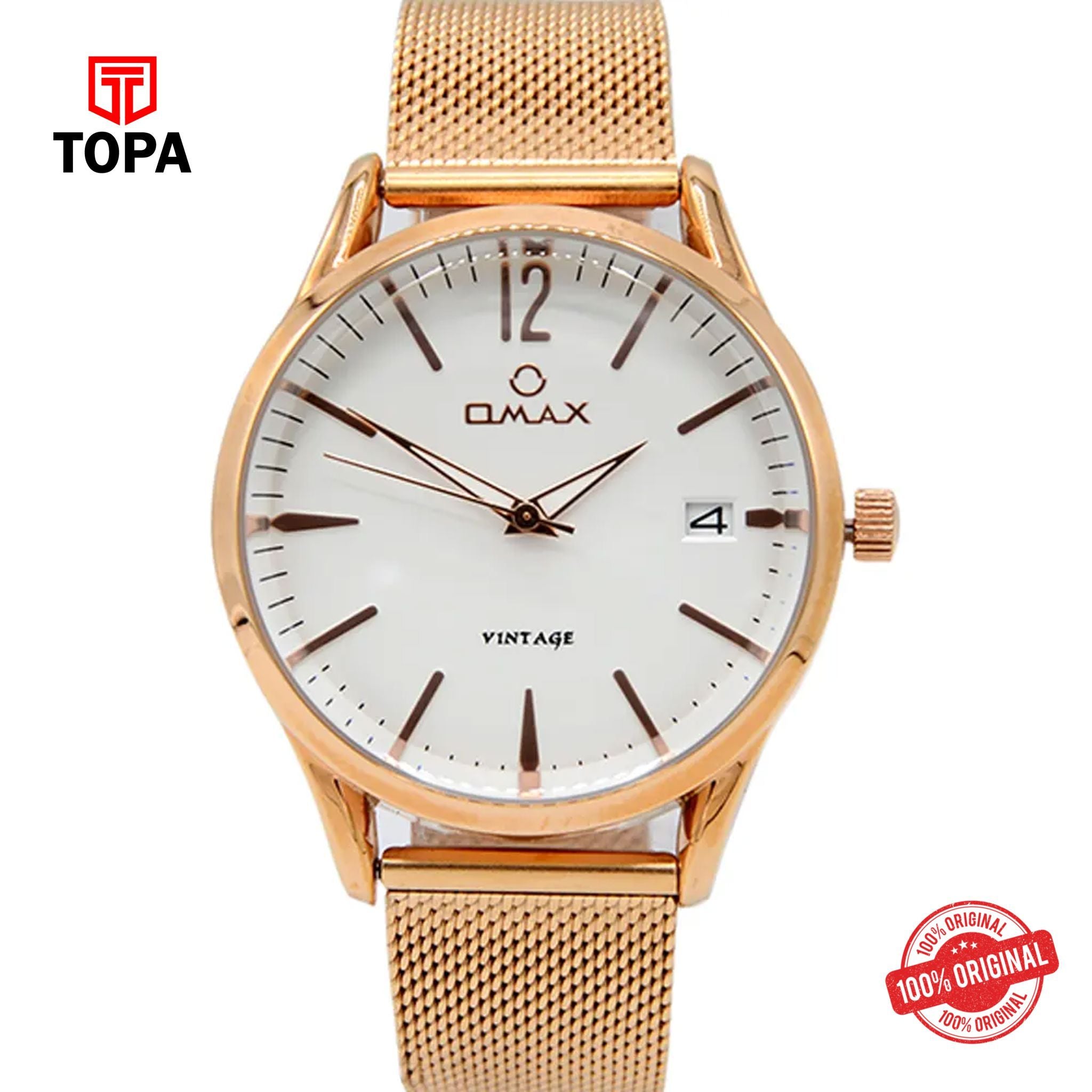 Topa Omax-VC06-RS-WHT-Mesh-Band-Men-Watch - Product Image 1