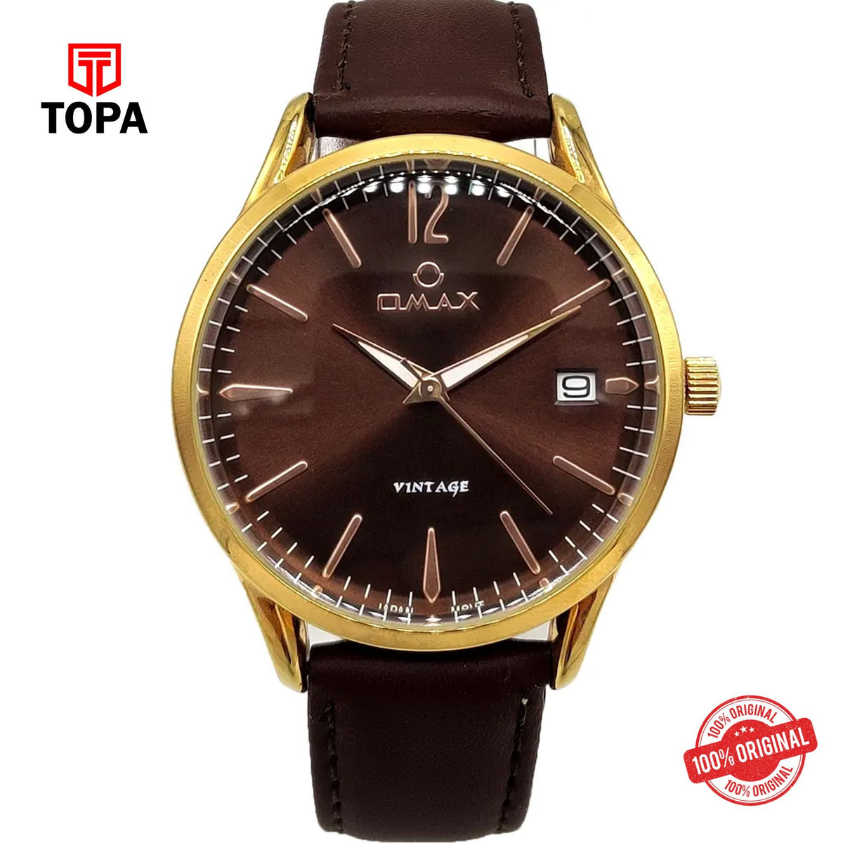 Topa Omax-VC09-GLD-BRW-Leather-Band-Men-Watch - Product Image 1