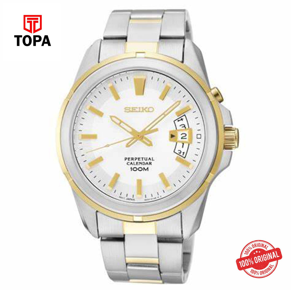 Topa Seiko-SNQ132P1-Mens-Quartz-Calendar-Classic-White-Dial-Stain - Product Image 1