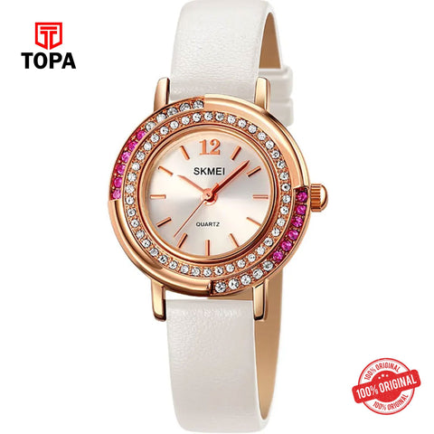 Topa Skemi-1855-L-RS-WHT-WHT-Leather-Band-Women-Watch - Product Image 1