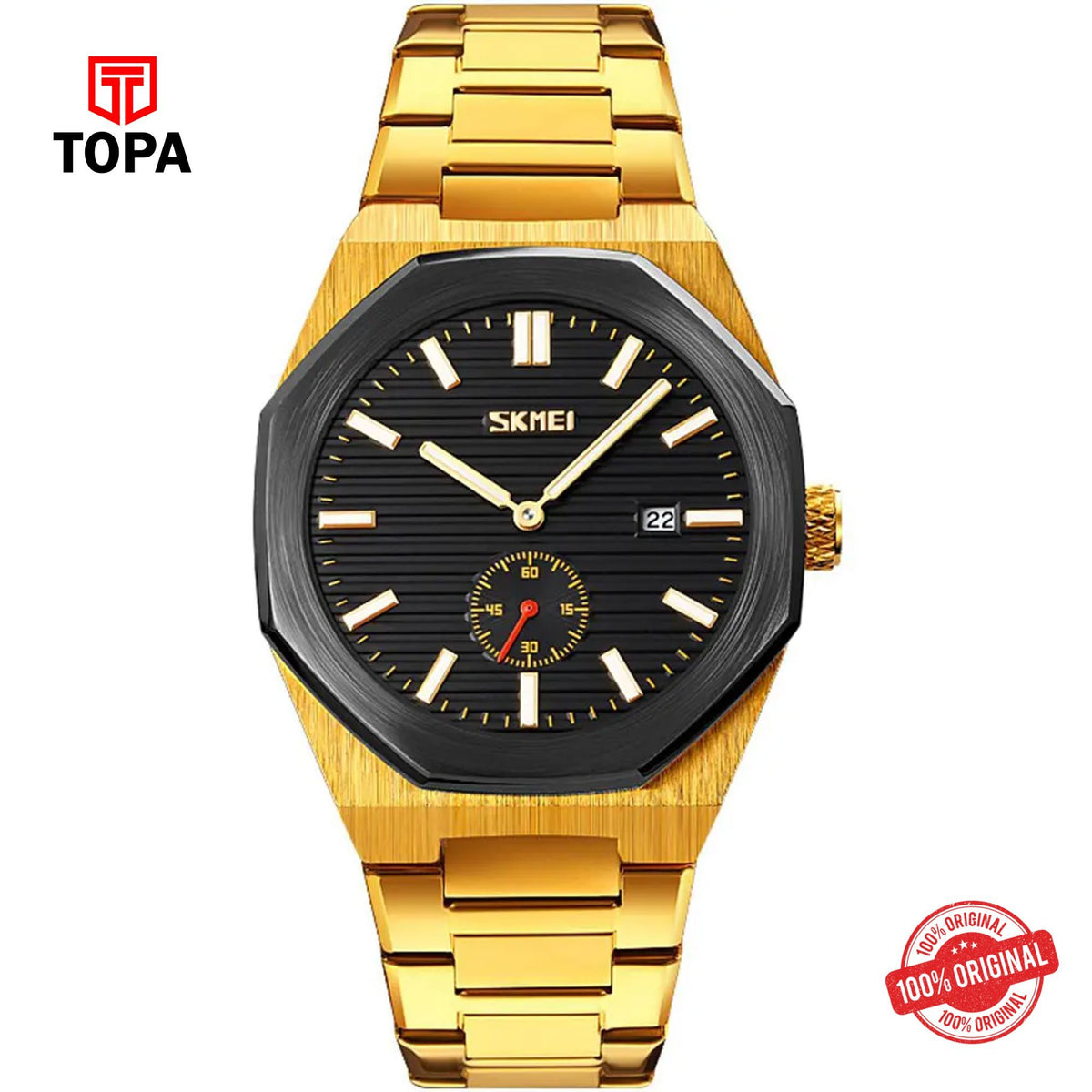 Topa Skemi-9262-GLD-BLK-Metal-Band-Men-Watch - Product Image 1