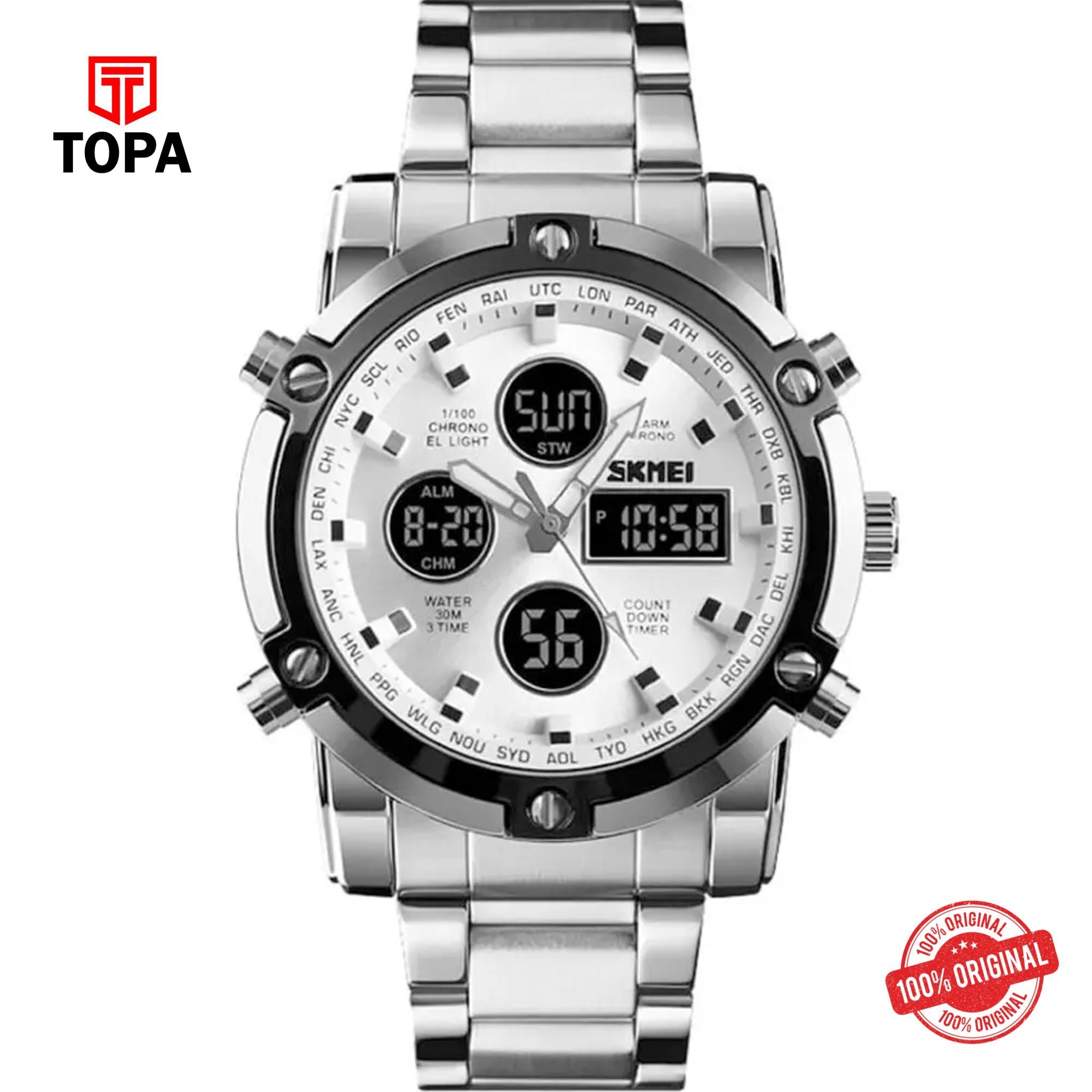 Topa Skmei-1389-CHWHT-DTIME-Metal-Band-Men-Watch - Product Image 1