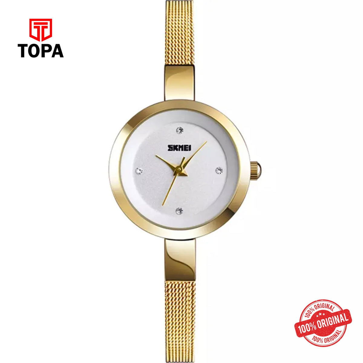Topa Skmei-1390-L-GLD-WHT-Mesh-Band-Women-Watch - Product Image 1