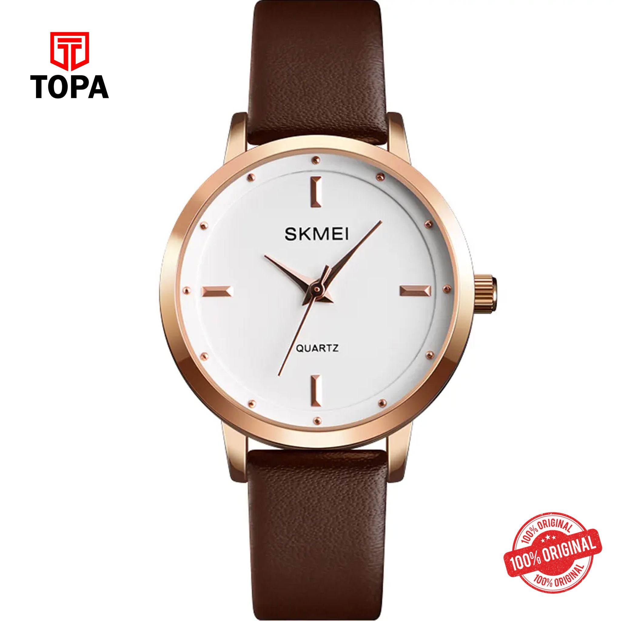Topa Skmei-1457-RGBRN-WHT-Leather-Band-Women-Watch - Product Image 1