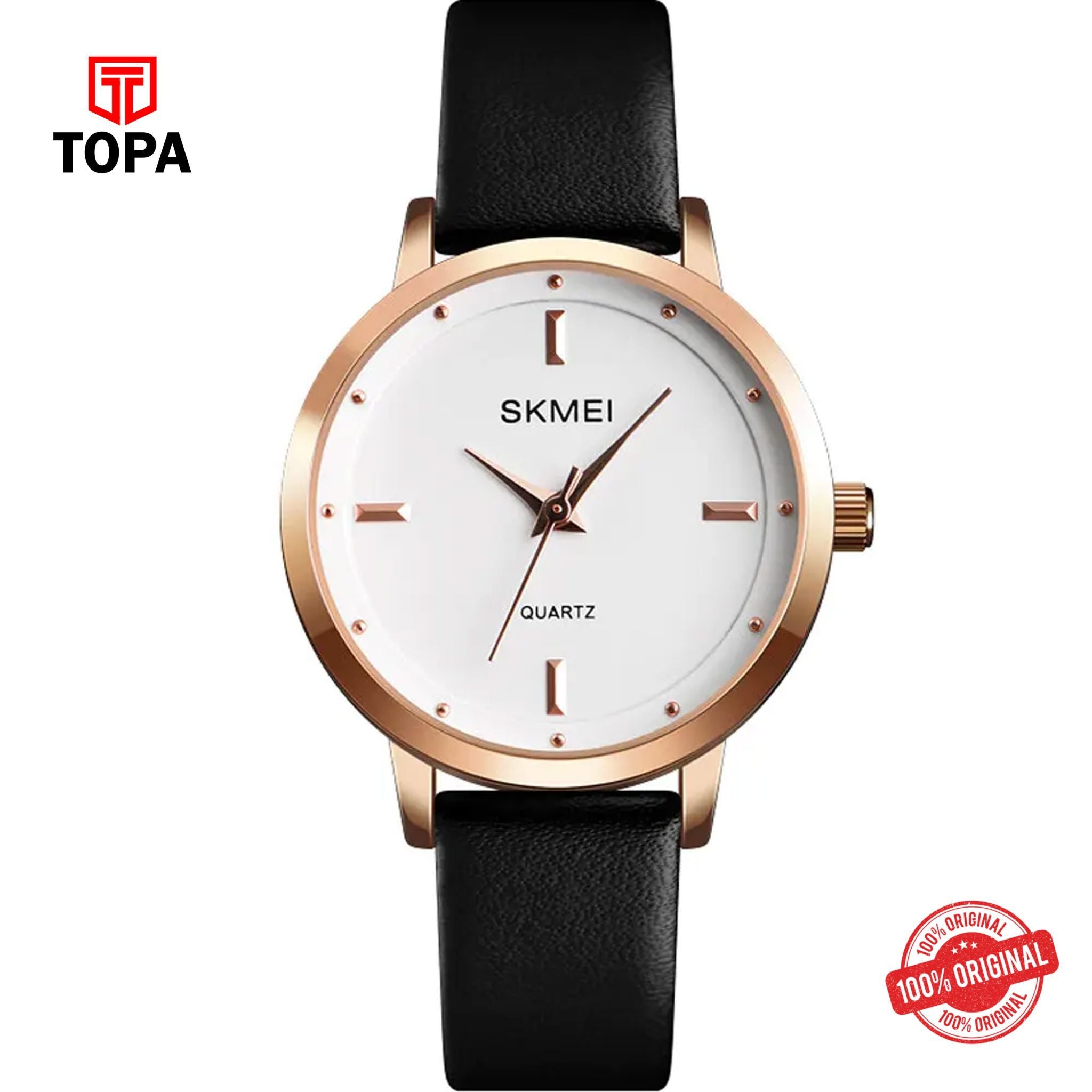 Topa Skmei-1457-RSBLK-WHT-Leather-Band-Women-Watch - Product Image 1