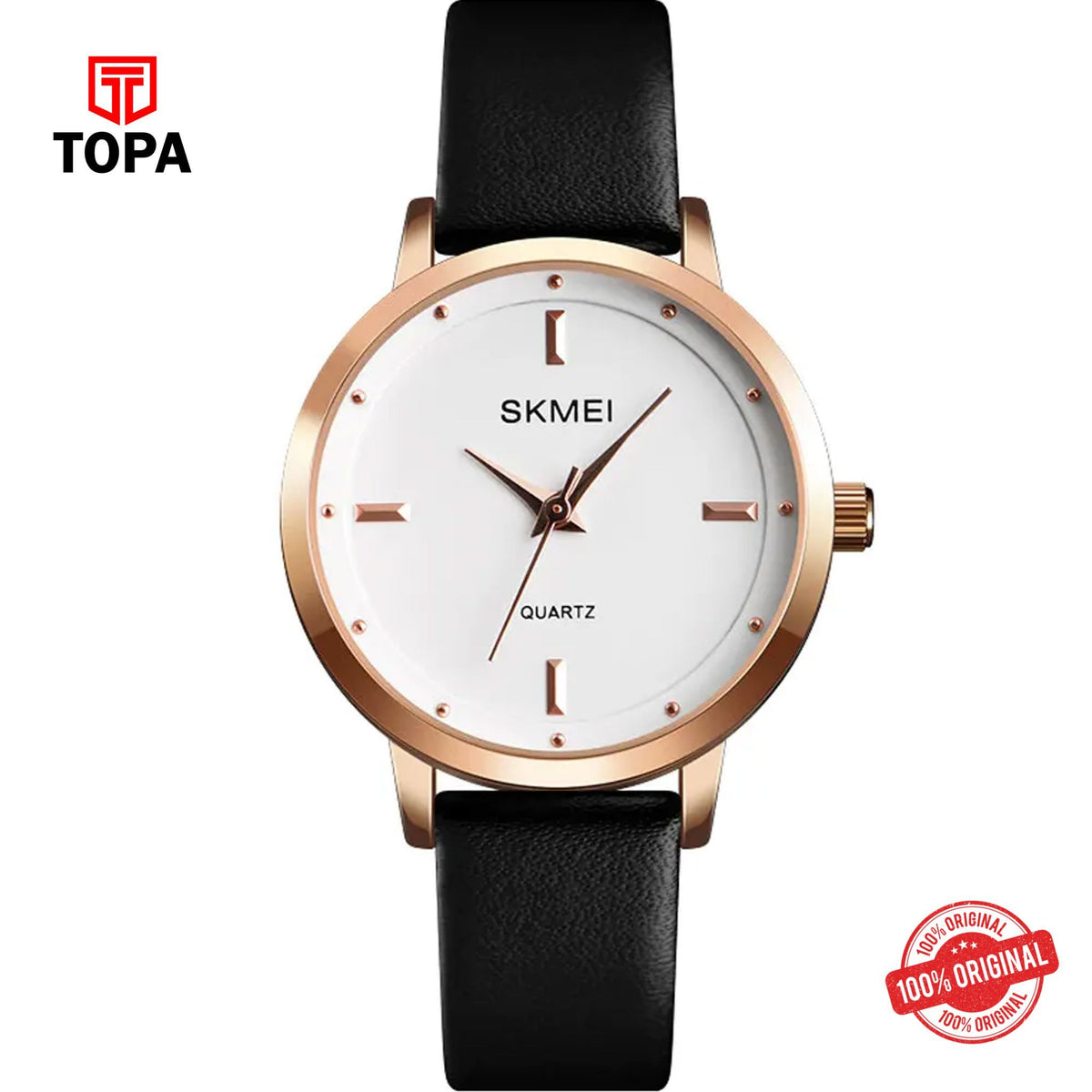 Topa Skmei-1457-RSBLK-WHT-Leather-Band-Women-Watch - Product Image 1