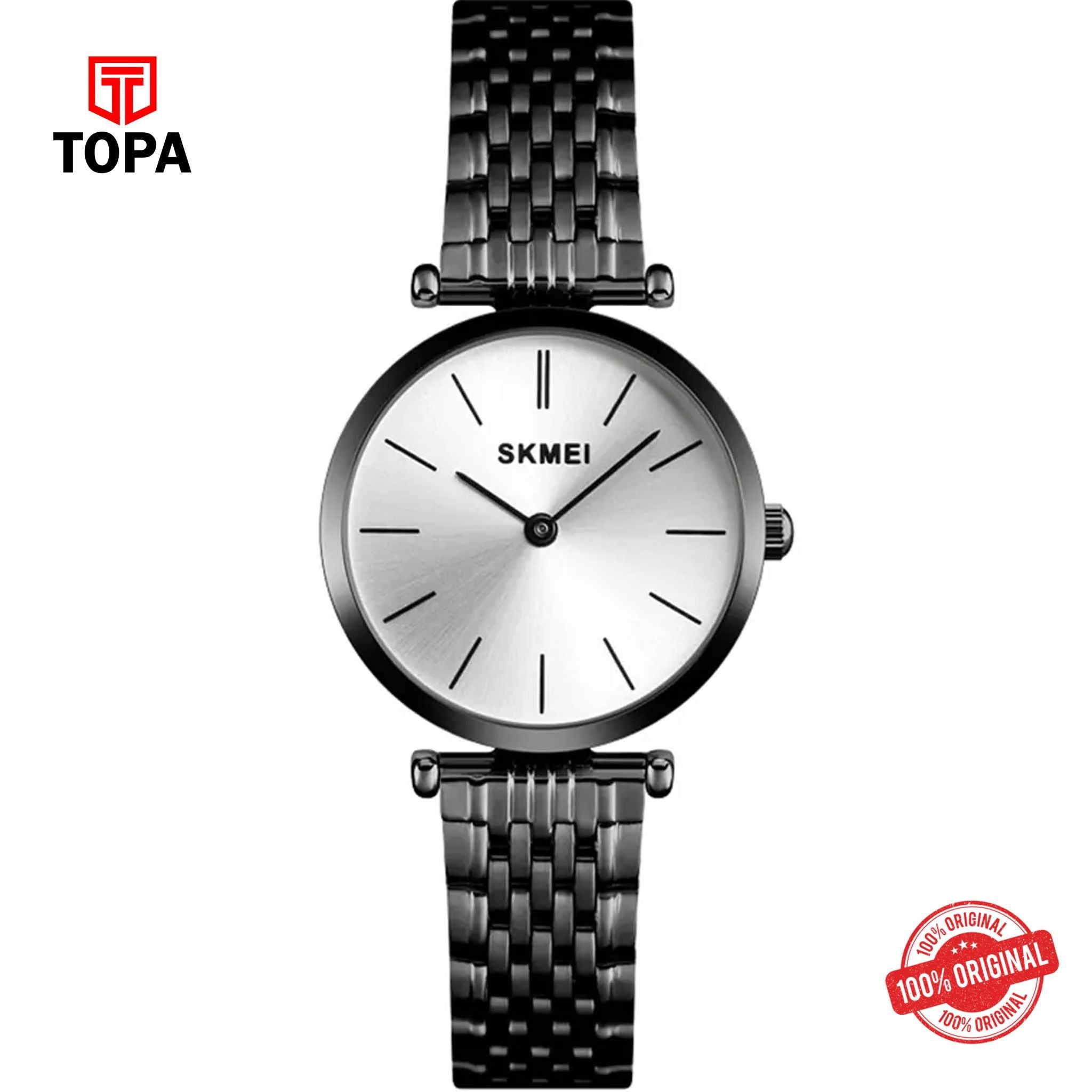 Topa Skmei-1458-BLK-WHT-Metal-Band-Women-Watch - Product Image 1