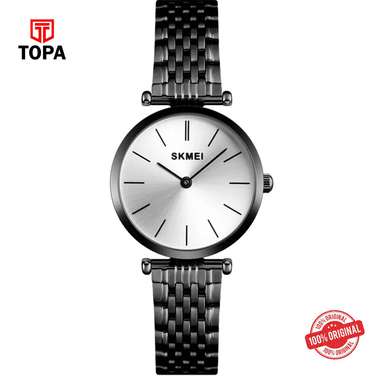 Topa Skmei-1458-BLK-WHT-Metal-Band-Women-Watch - Product Image 1