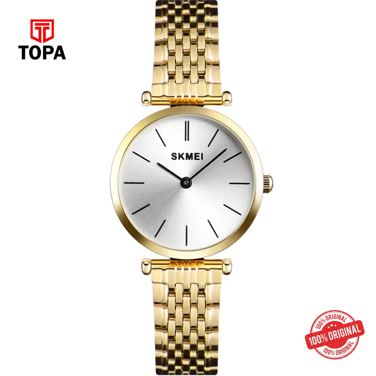 Topa Skmei-1458-GLD-WHT-Metal-Band-Women-Watch - Product Image 1