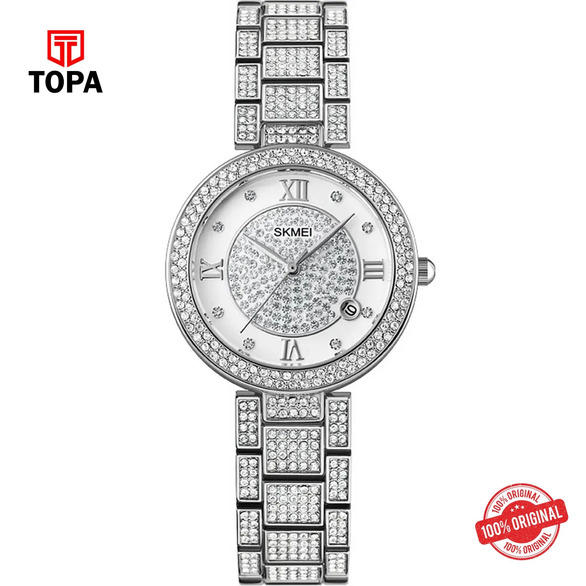 Topa Skmei-1739-CH-WHT-Metal-Band-Women-Watch - Product Image 1
