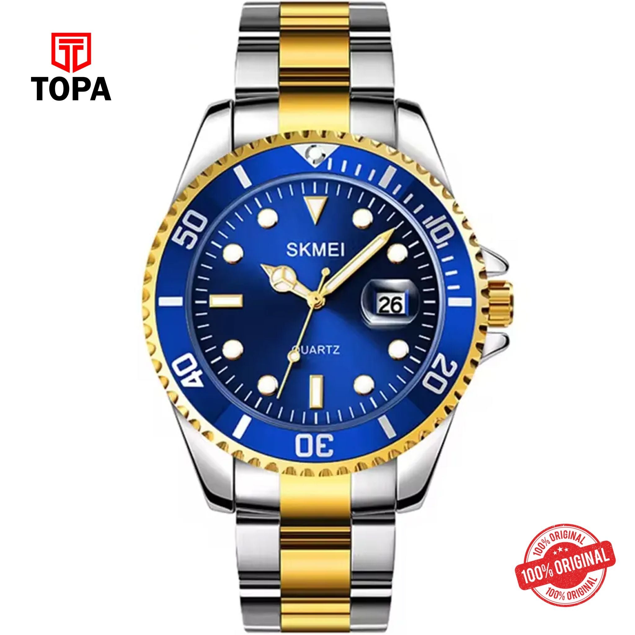 Topa Skmei-1779-G-T.T-GLD-BLU-Metal-Band-Watch - Product Image 1