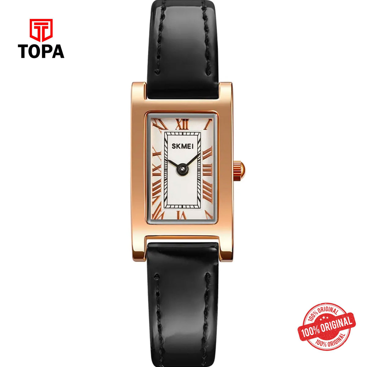 Topa Skmei-1783-L-RS-BLK-WHT-Leather-Band-Women-Watch - Product Image 1