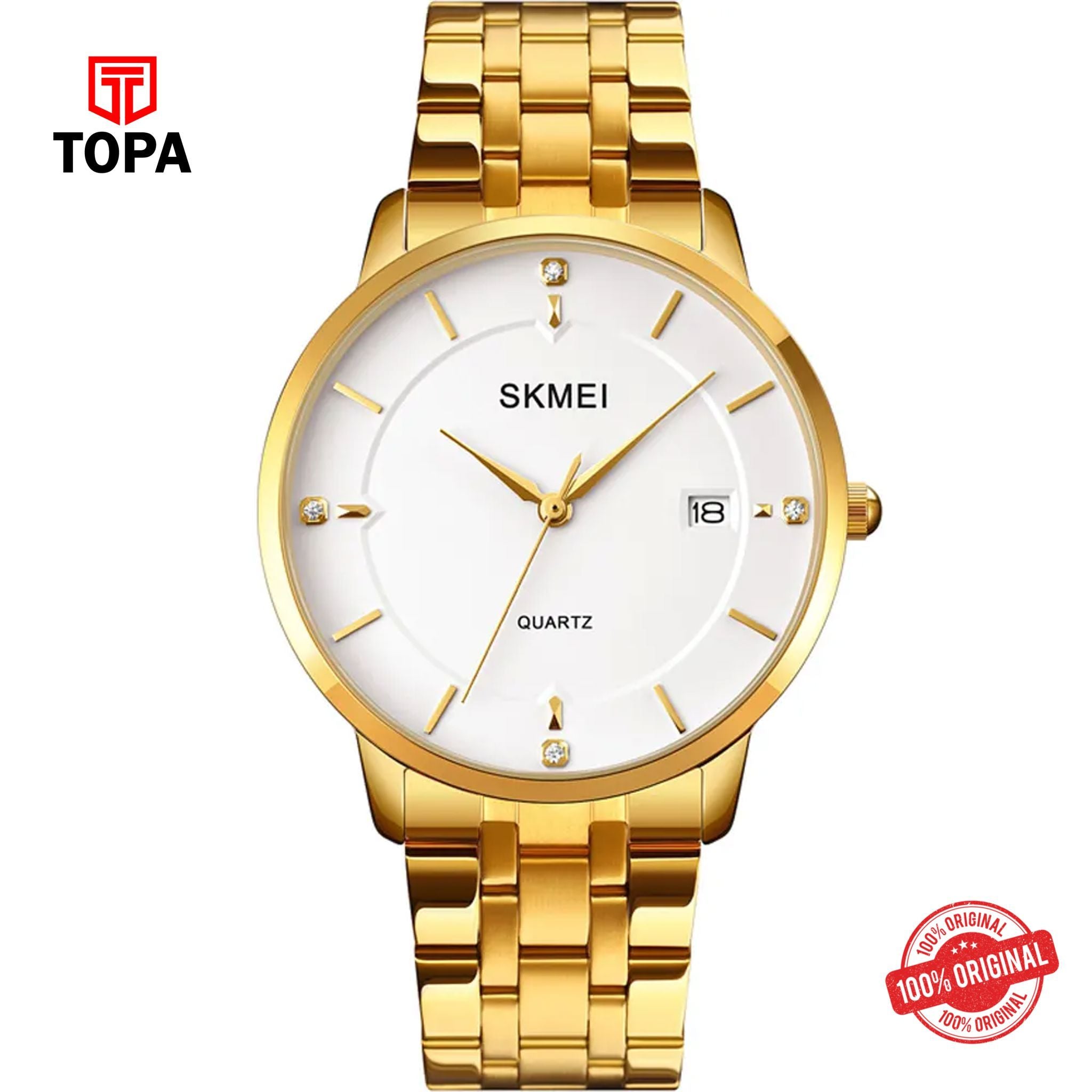 Topa Skmei-1801-G-GLD-WHT-Metal-Band-Men-Watch - Product Image 1