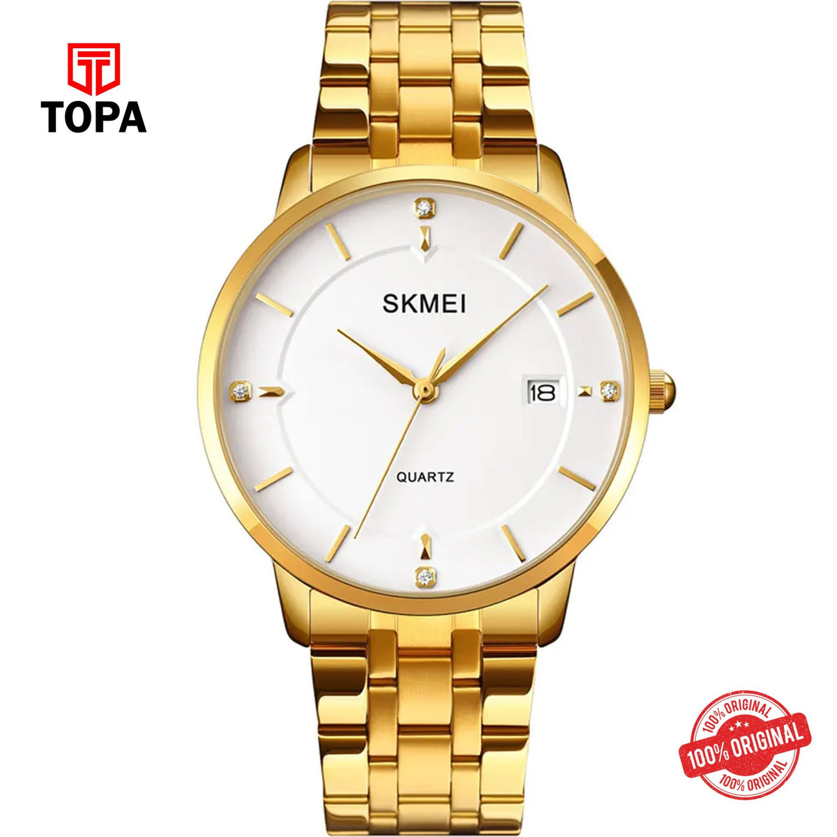 Topa Skmei-1801-G-GLD-WHT-Metal-Band-Men-Watch - Product Image 1