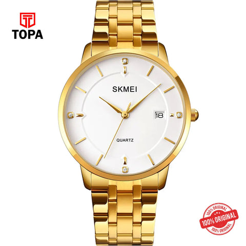 Topa Skmei-1801-G-GLD-WHT-Metal-Band-Men-Watch - Product Image 1
