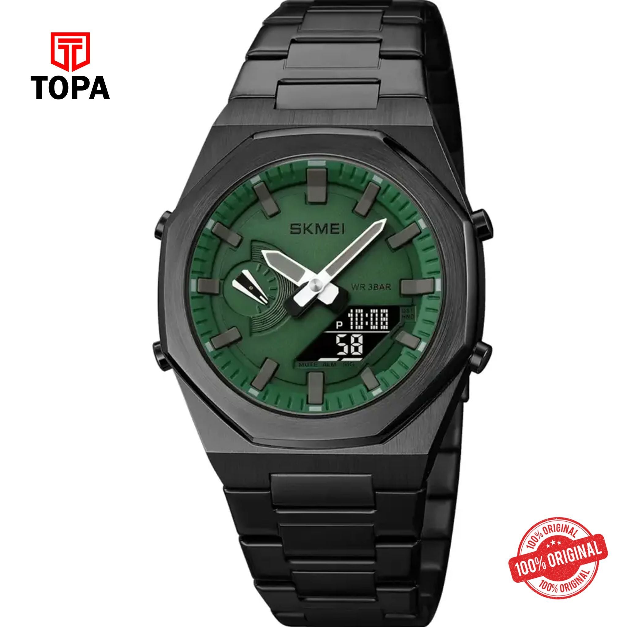 Topa Skmei-1816-G-BLK-GRN-Metal-Band-Men-Watch - Product Image 1