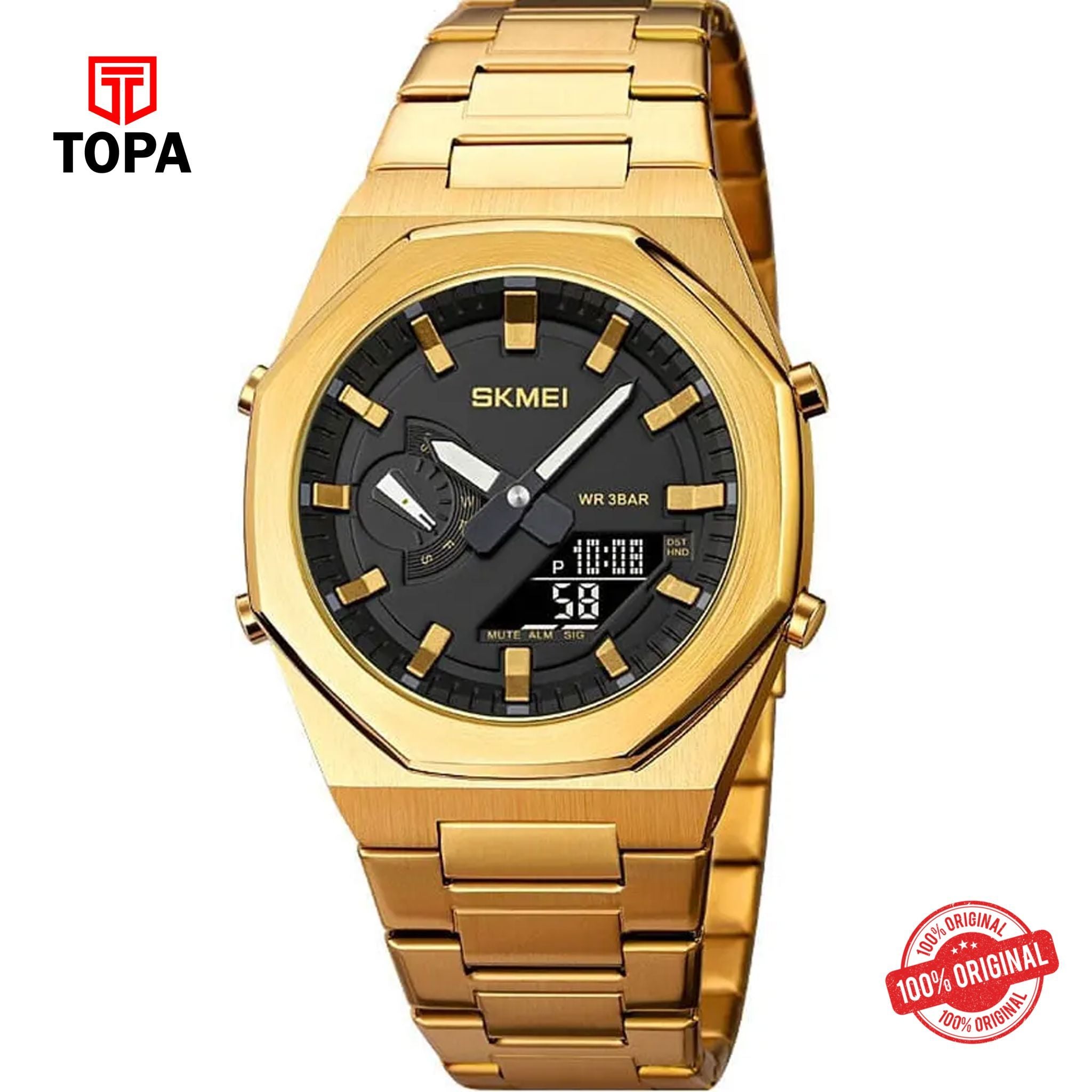 Topa Skmei-1816-G-GLD-BLK-DTIME-Metal-Band-Men-Watch - Product Image 1