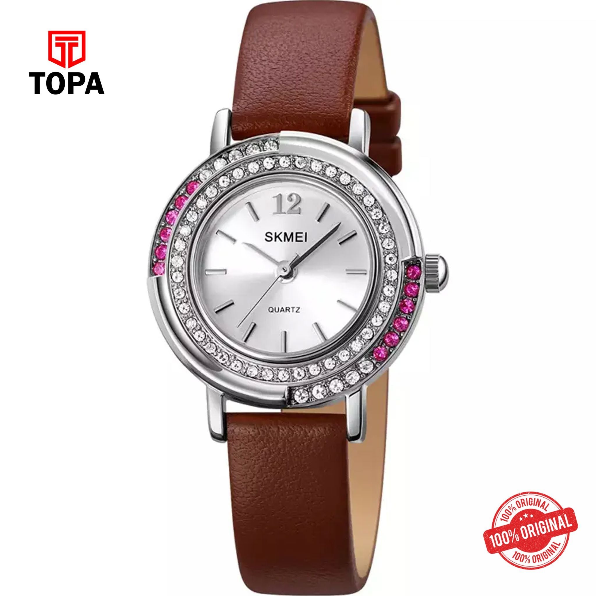 Topa Skmei-1855-L-CH-BRN-WHT-Leather-Band-Women-Watch - Product Image 1
