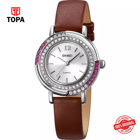 Topa Skmei-1855-L-CH-BRN-WHT-Leather-Band-Women-Watch - Product Image 1