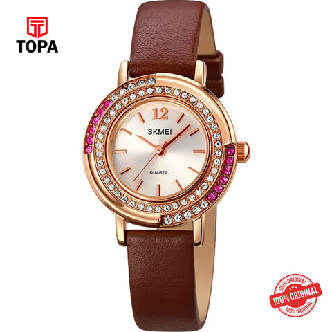Topa Skmei-1855-RSBRN-WHT-Leather-Band-Women-Watch - Product Image 1