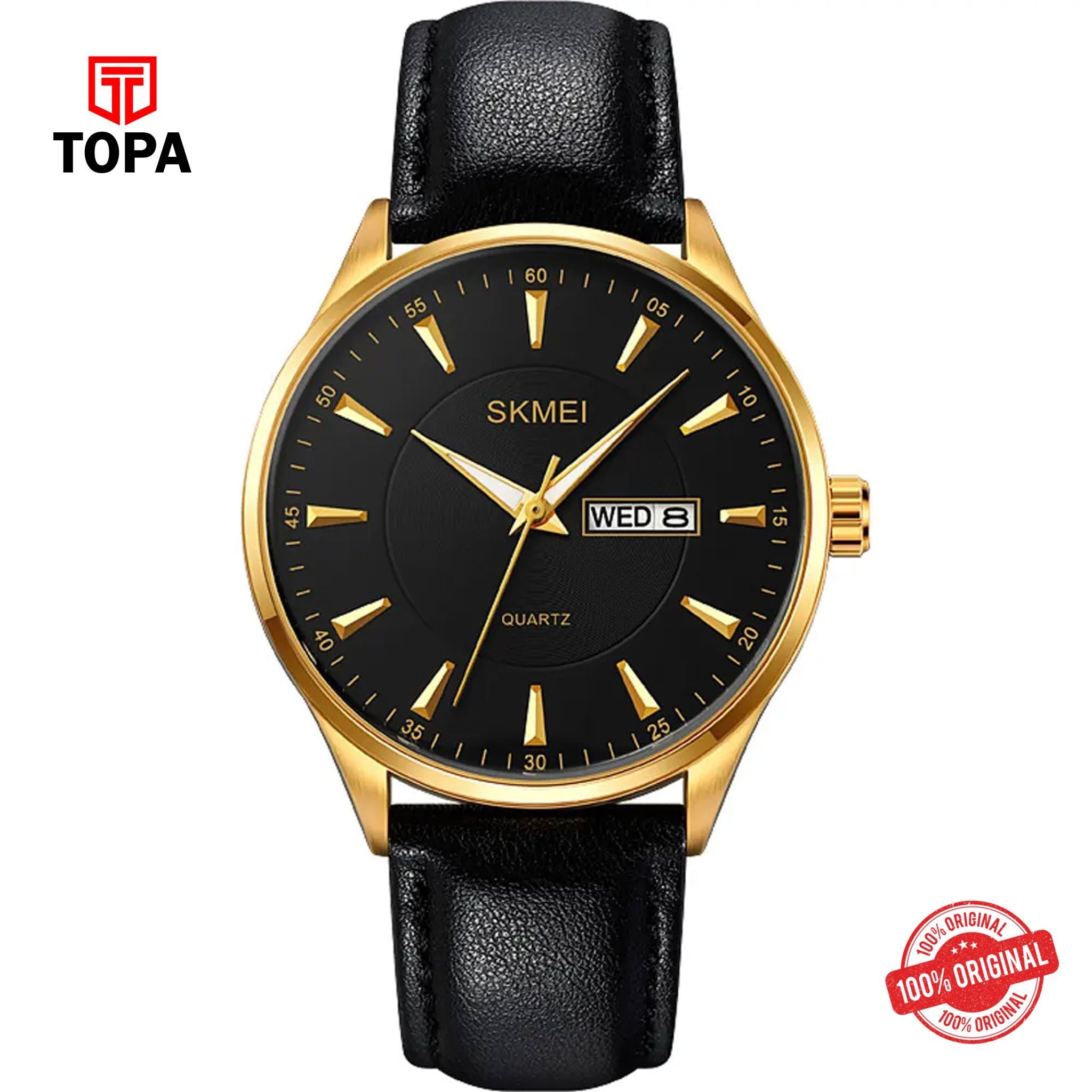 Topa Skmei-2075-G-GLD-BLK-Leather-Band-Men-Watch - Product Image 1