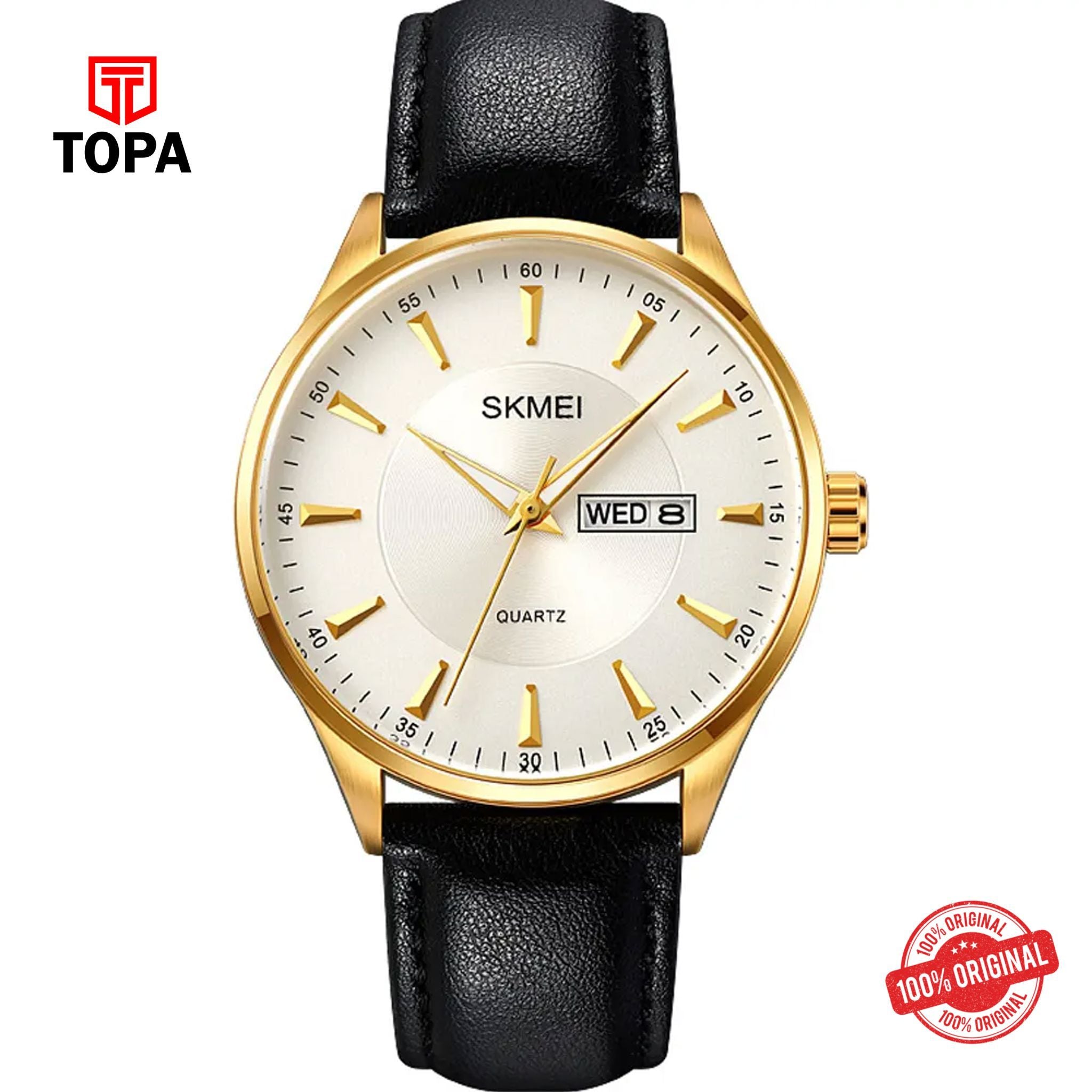 Topa Skmei-2075-G-GLDBLK-WHT-Leather-Band-Men-Watch - Product Image 1