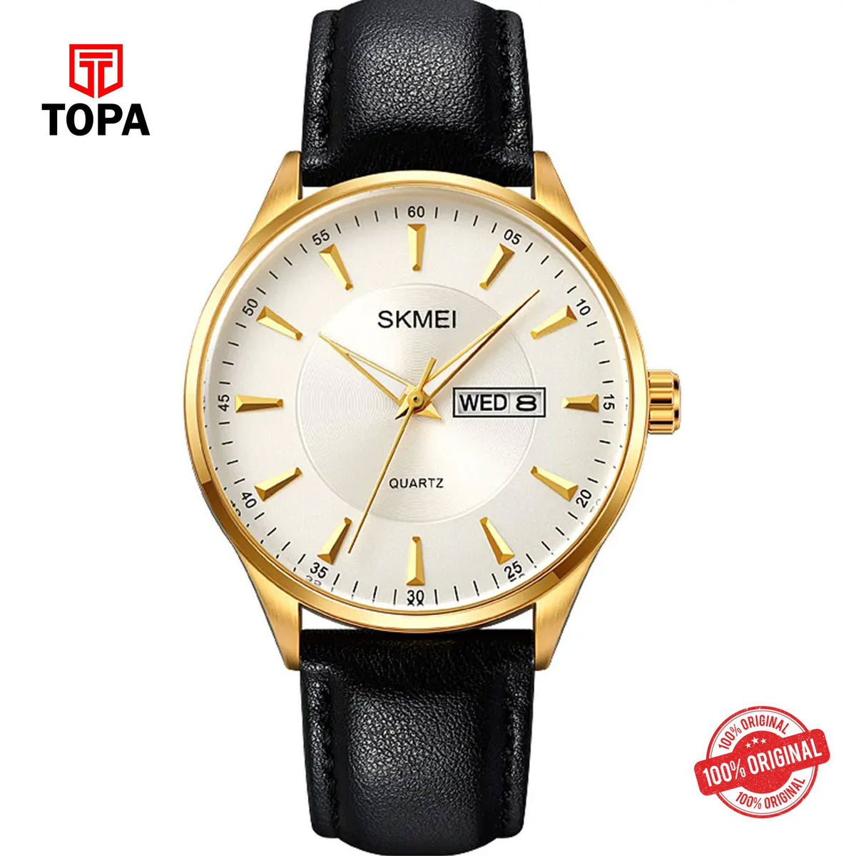 Topa Skmei-2075-G-GLDBLK-WHT-Leather-Band-Men-Watch - Product Image 1