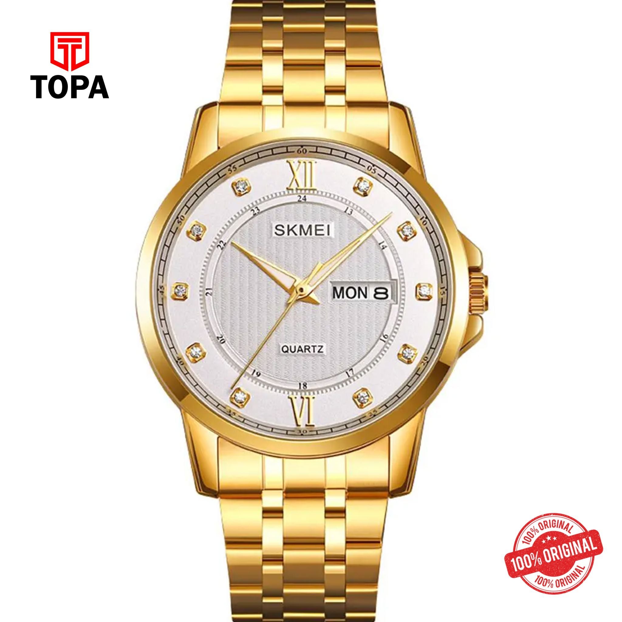 Topa Skmei-2084-G-GLD-WHT-Metal-Band-Men-Watch - Product Image 1