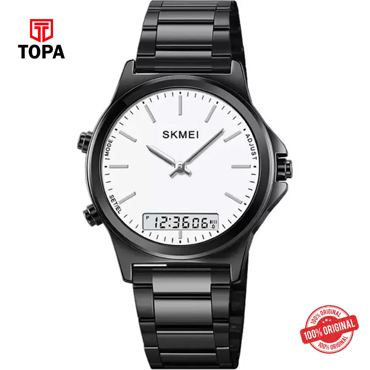Topa Skmei-2120-G-BLK-WHT-Metal-Band-Men-Watch - Product Image 1