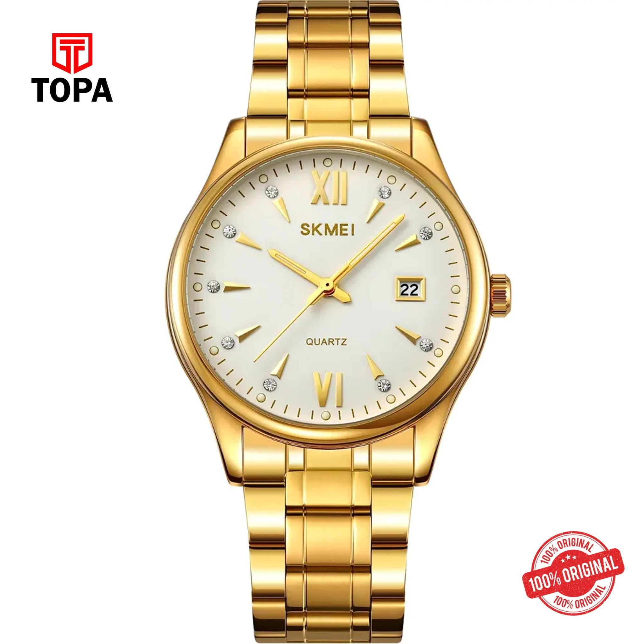 Topa Skmei-2158-GLD-WHT-Metal-Band-Men-Watch - Product Image 1