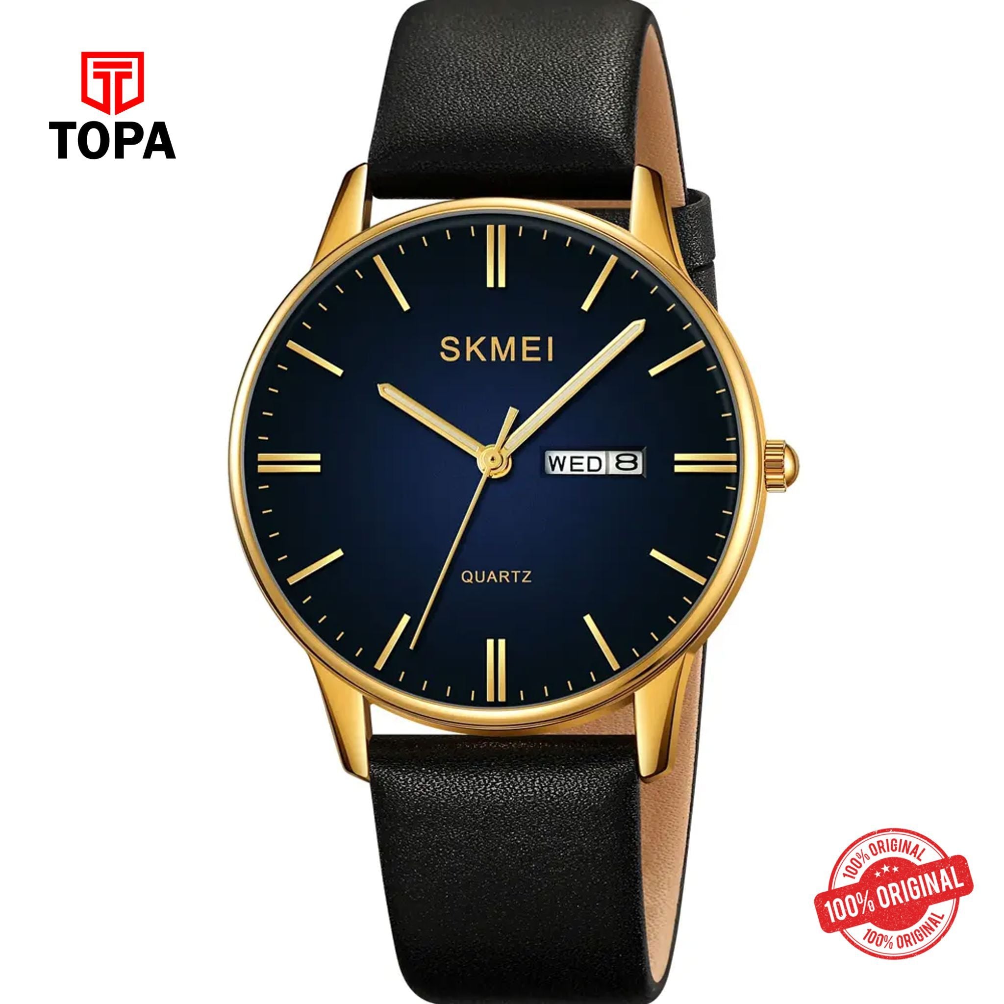 Topa Skmei-2250-G-GLDBLK-BLU-Leather-Band-Men-Watch - Product Image 1