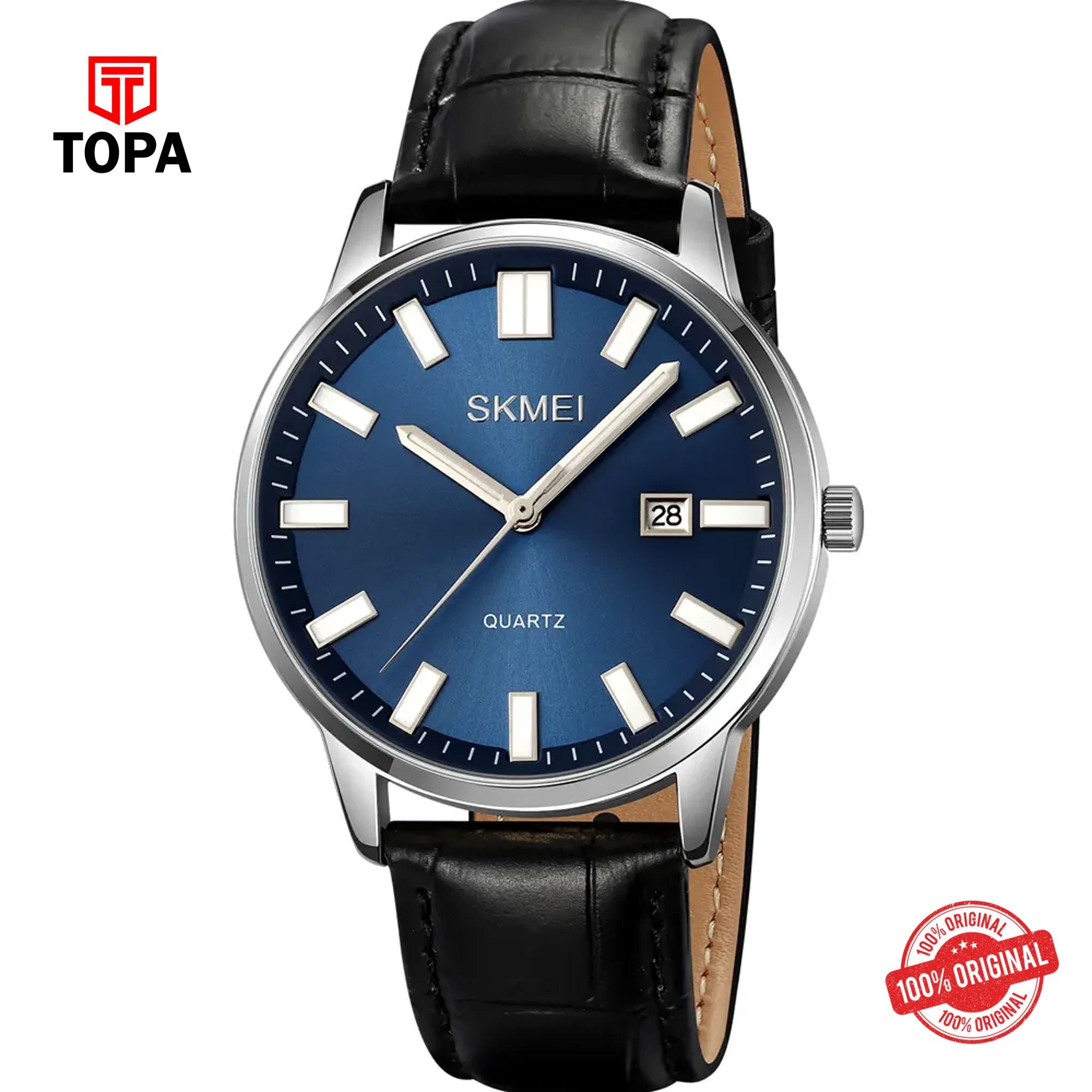 Topa Skmei-2252-G-CHBLK-BLU-Leather-Band-Men-Watch - Product Image 1