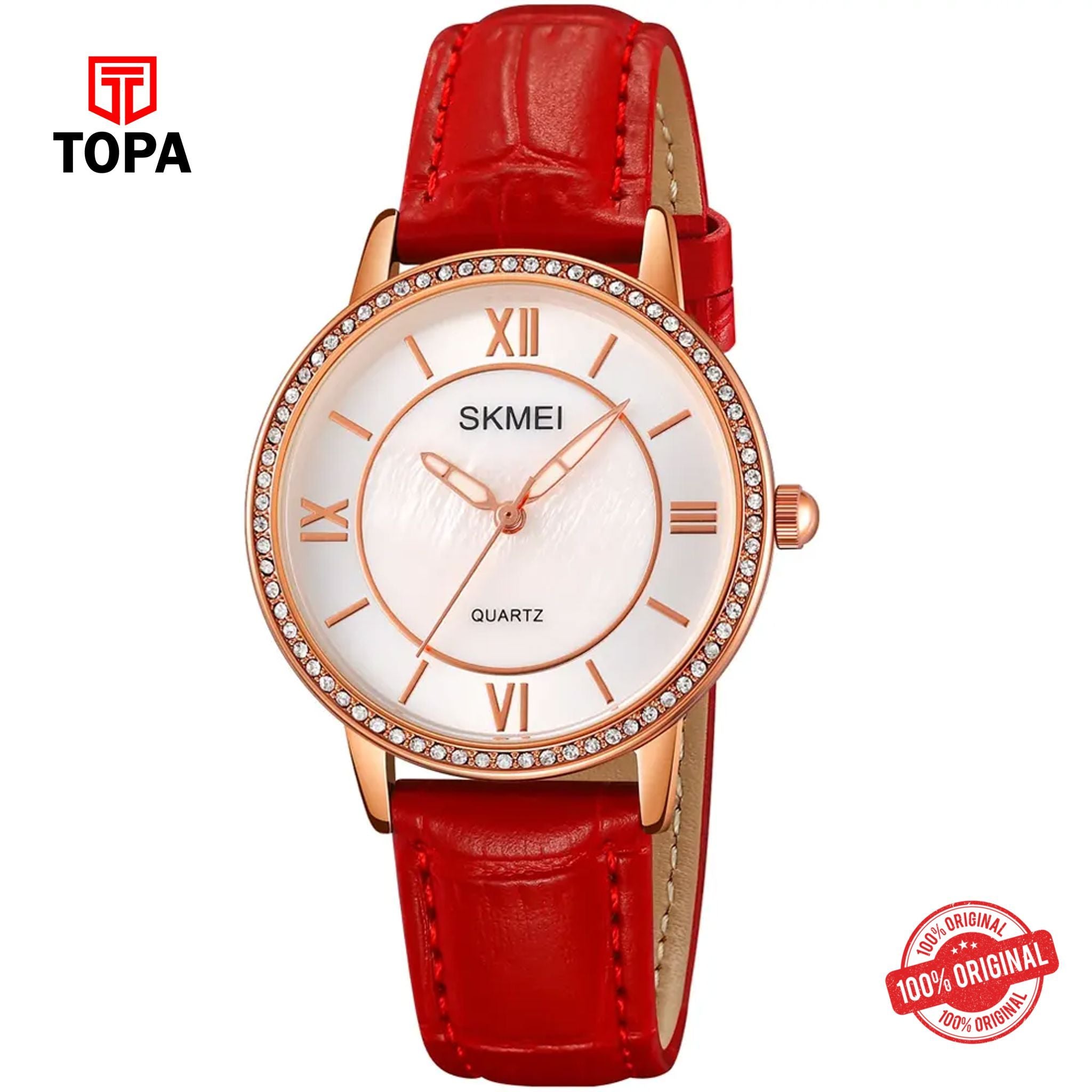 Topa Skmei-2253-L-RS-RED-WHT-Leather-Band-Women-Watch - Product Image 1