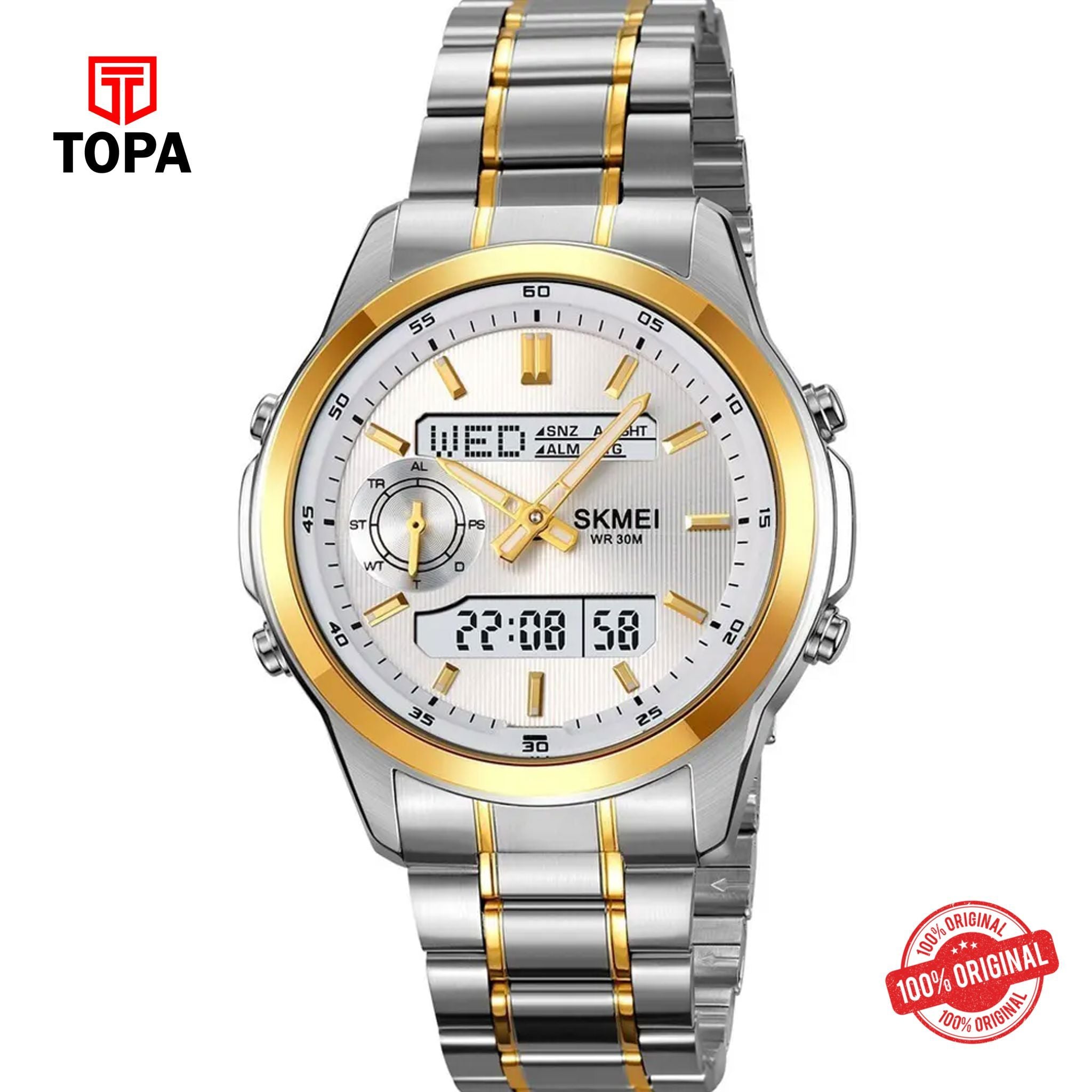 Topa Skmei-2284-G-TTGLD-WHT-DTIME-Metal-Band-Men-Watch - Product Image 1