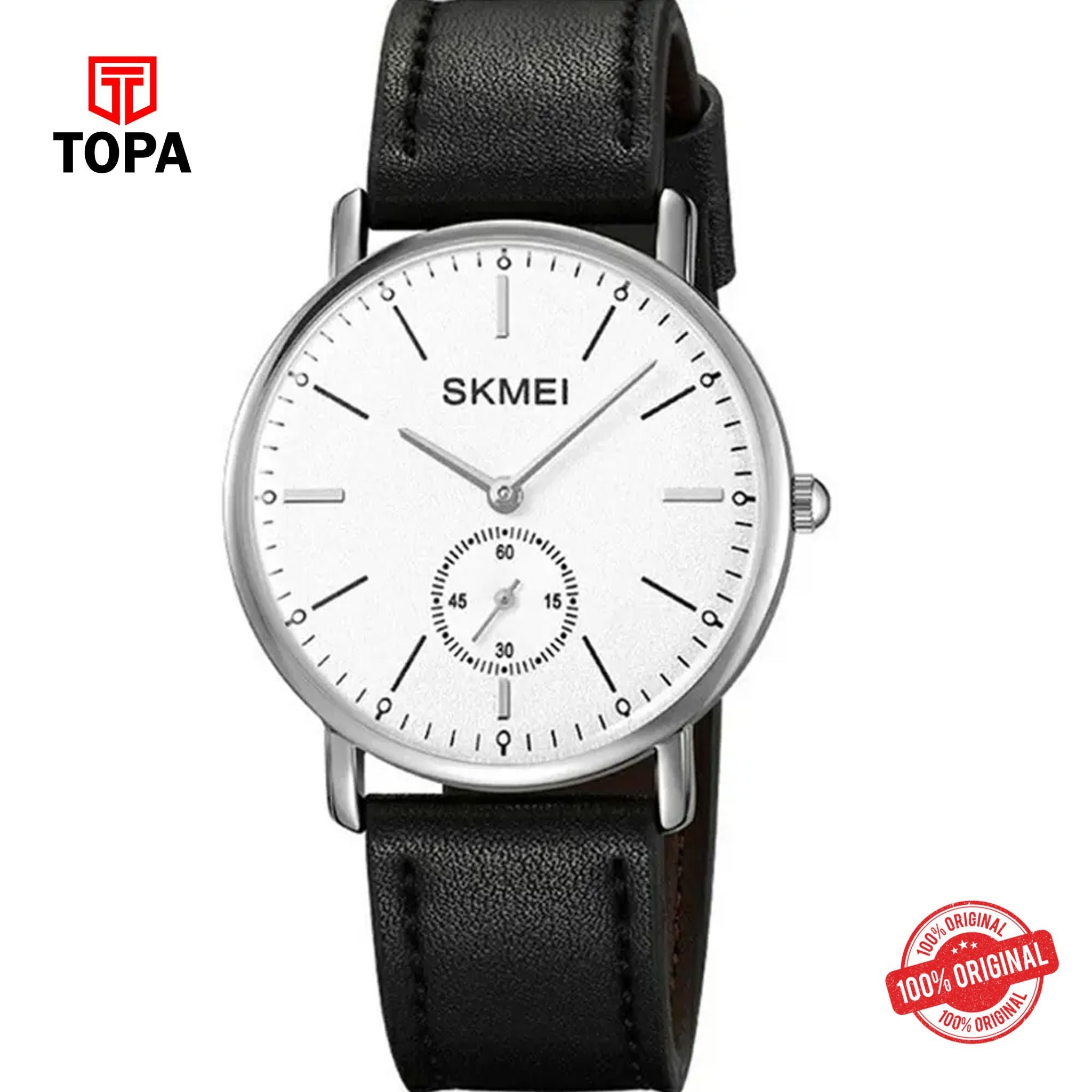 Topa Skmei-2308-G-CHBLK-WHT-Leather-Band-Men-Watch - Product Image 1