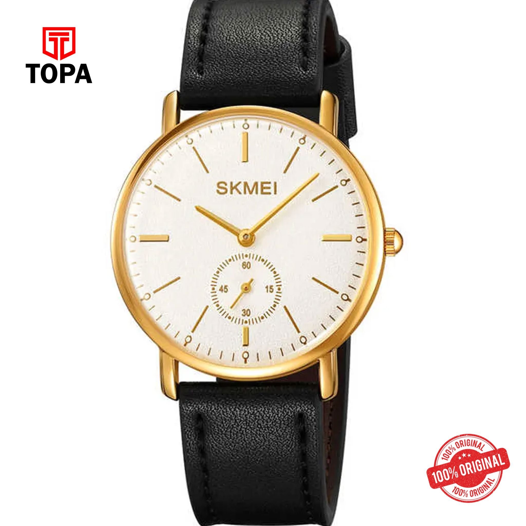 Topa Skmei-2308-G-GLDBLK-WHT-Leather-Band-Men-Watch - Product Image 1
