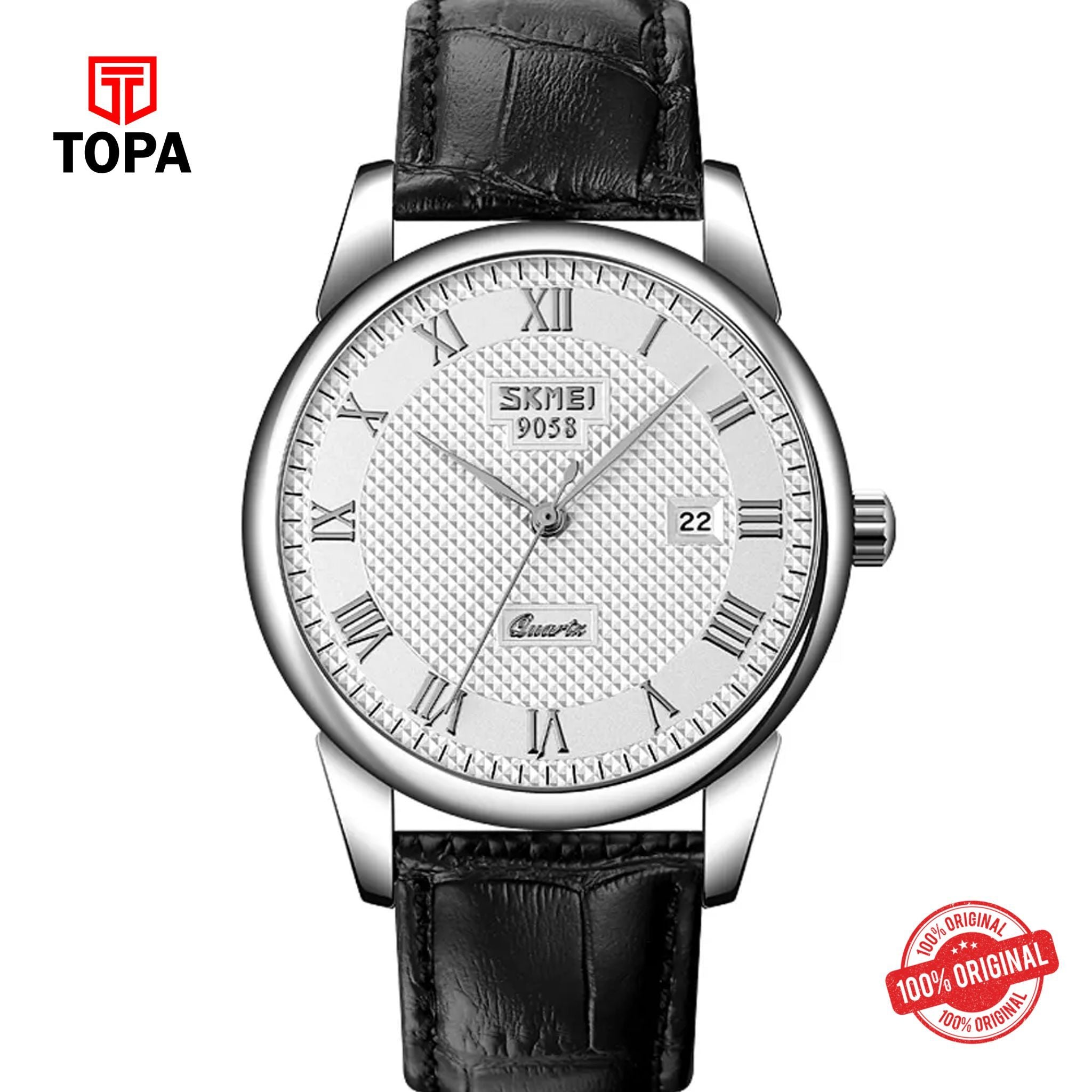 Topa Skmei-9058-CH-BLK-WHT-Leather-Band-Men-Watch - Product Image 1