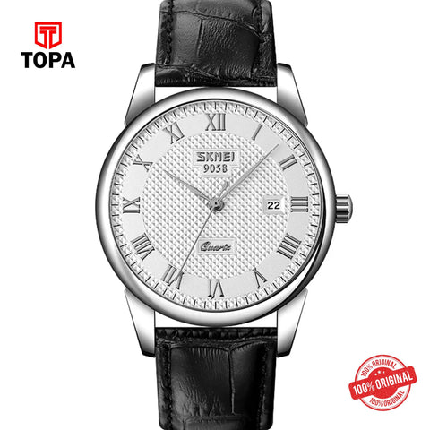 Topa Skmei-9058-CH-BLK-WHT-Leather-Band-Men-Watch - Product Image 1