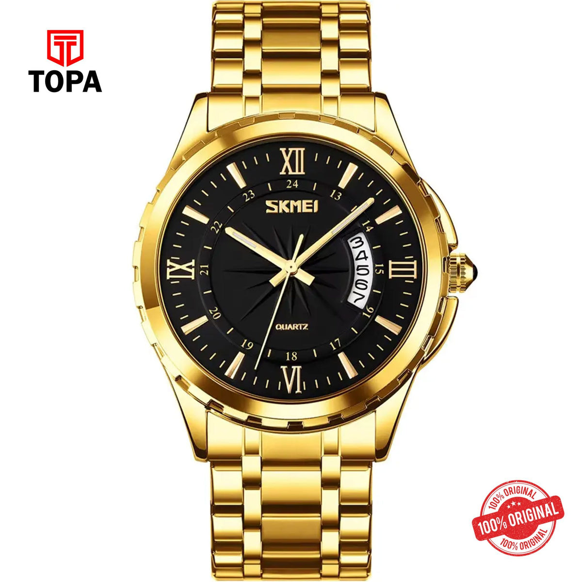 Topa Skmei-9069-GLD-BLK-Metal-Band-Men-Watch - Product Image 1