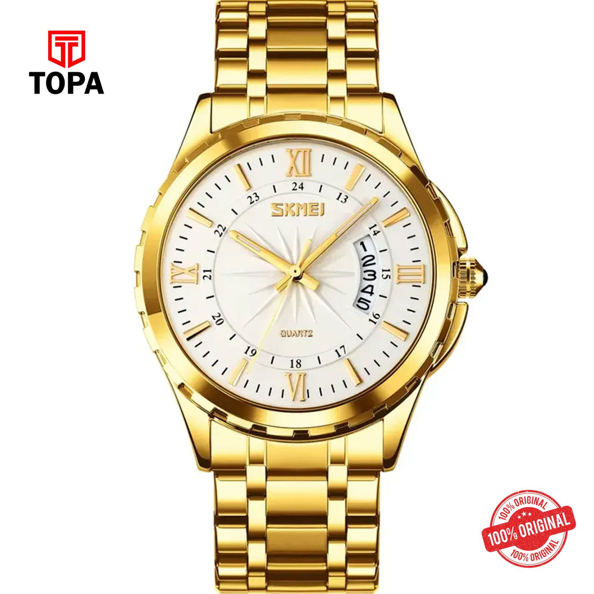 Topa Skmei-9069-GLD-WHT-Metal-Band-Men-Watch - Product Image 1
