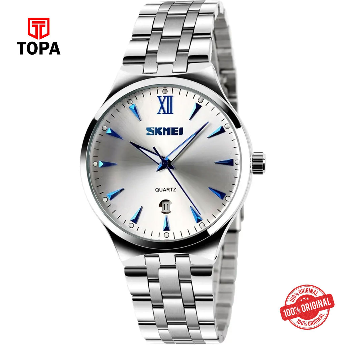Topa Skmei-9071-CH-WHT-BLUINX-Metal-Band-Men-Watch - Product Image 1