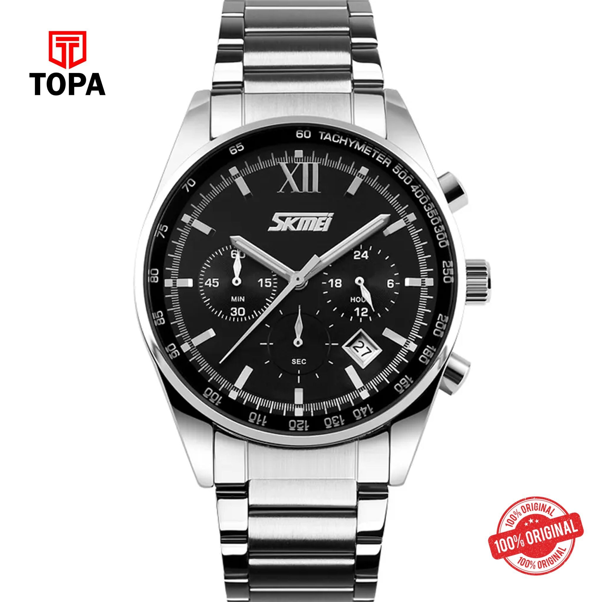 Topa Skmei-9096-CH-BLK-Metal-Band-Men-Watch - Product Image 1