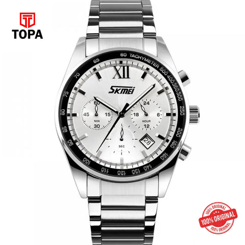 Topa Skmei-9096-CH-WHT-Metal-Band-Men-Watch - Product Image 1