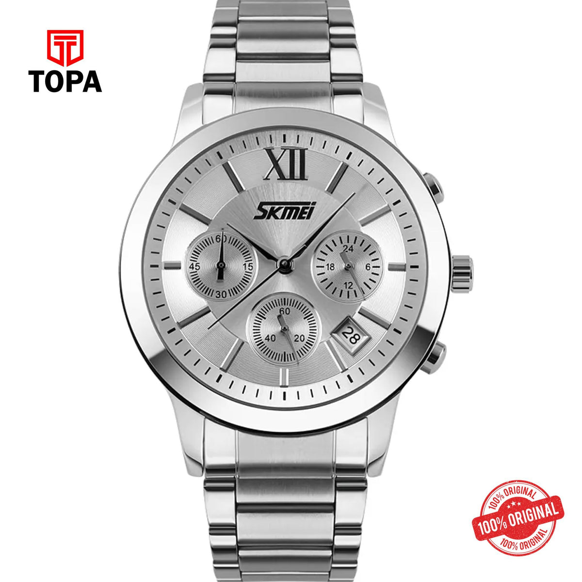 Topa Skmei-9097-CH-WHT-Metal-Band-Men-Watch - Product Image 1