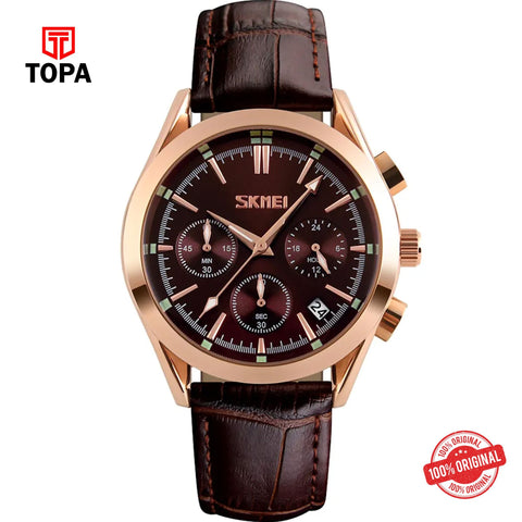 Topa Skmei-9127-RS-BRN-Leather-Band-Men-Watch - Product Image 1