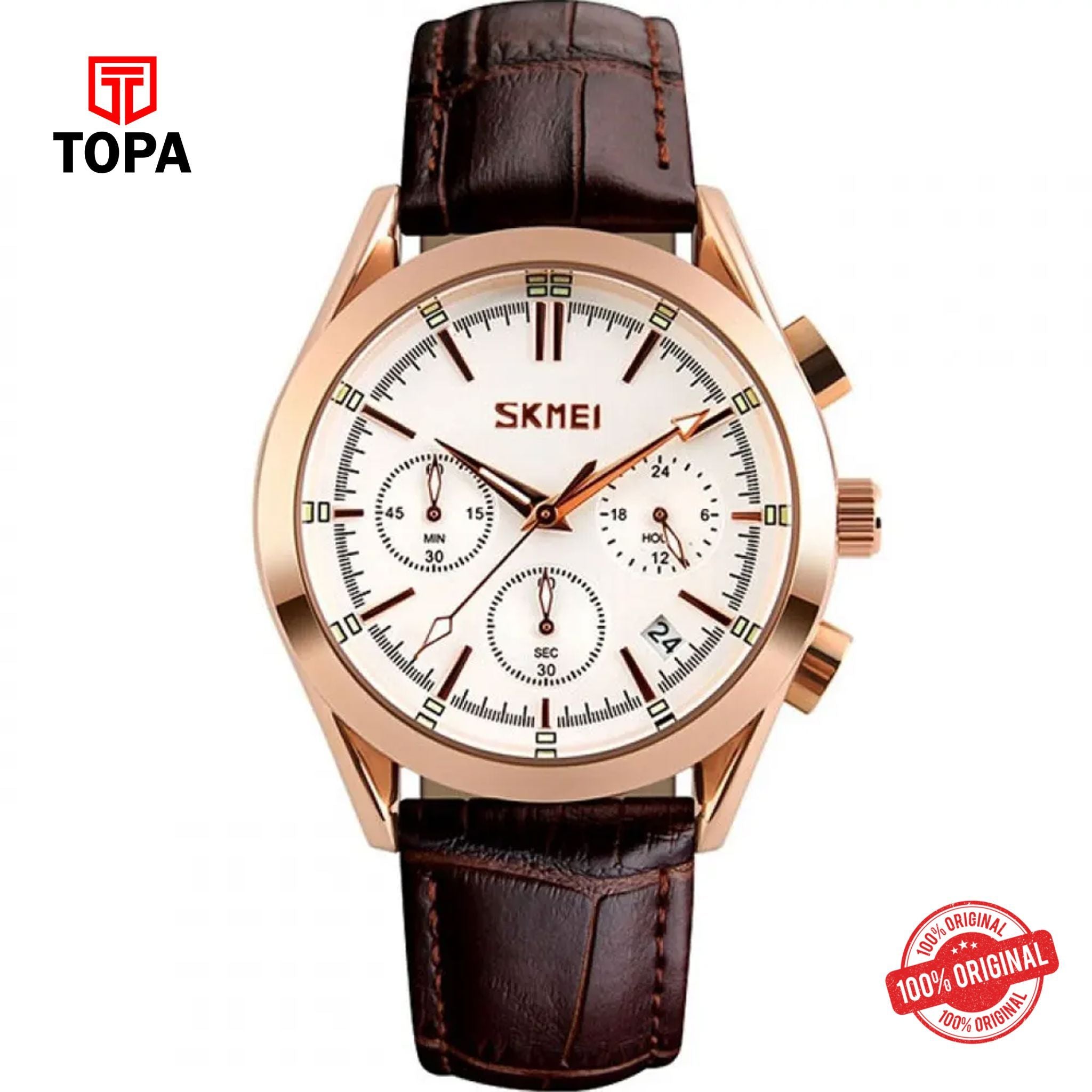 Topa Skmei-9127-RS-WHT-Leather-Band-Men-Watch - Product Image 1