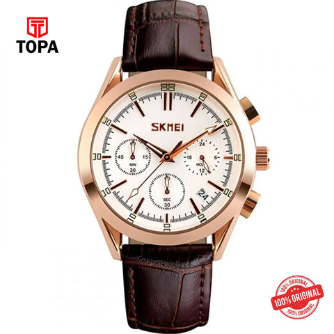 Topa Skmei-9127-RS-WHT-Leather-Band-Men-Watch - Product Image 1