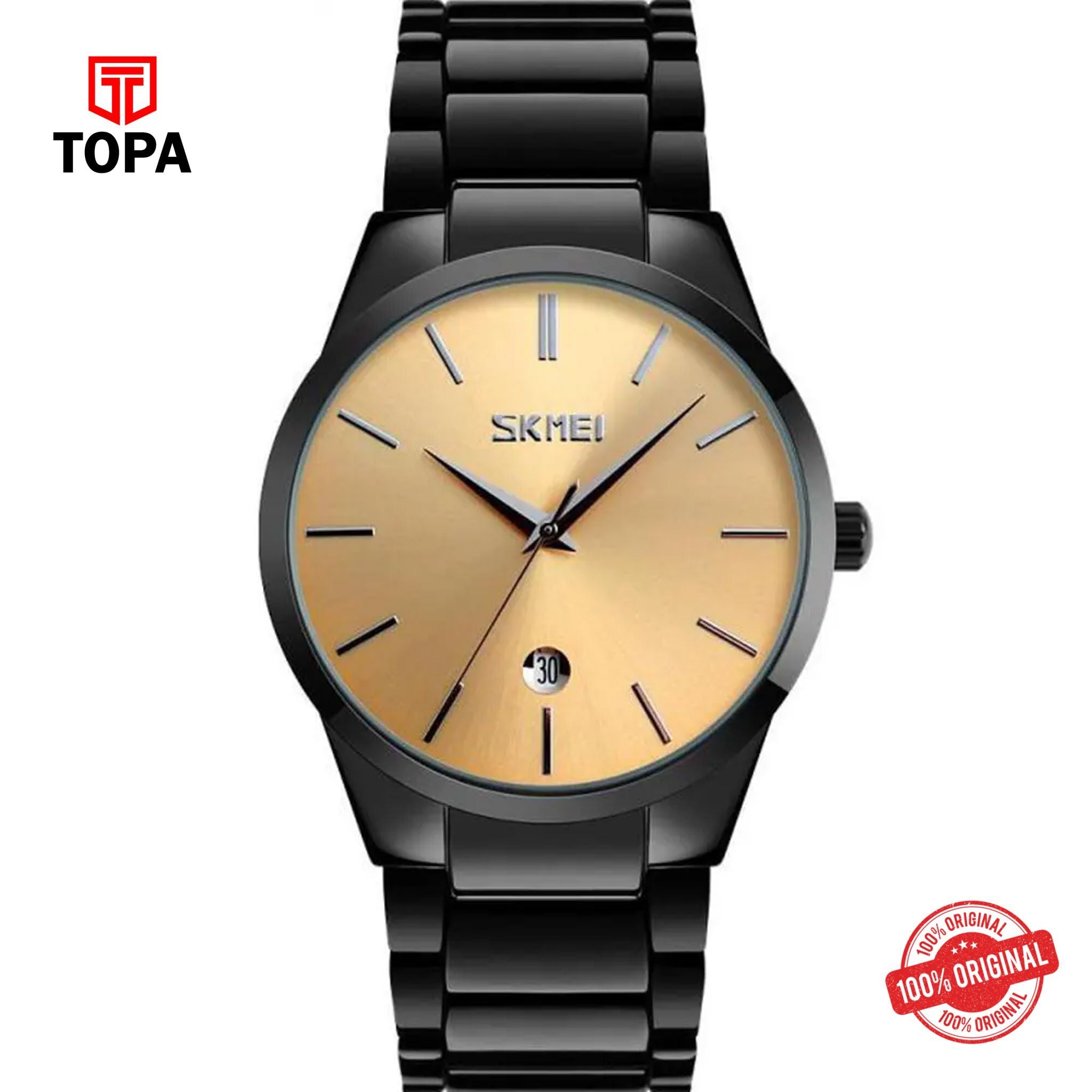 Topa Skmei-9140-BLK-GLD-Metal-Band-Men-Watch - Product Image 1
